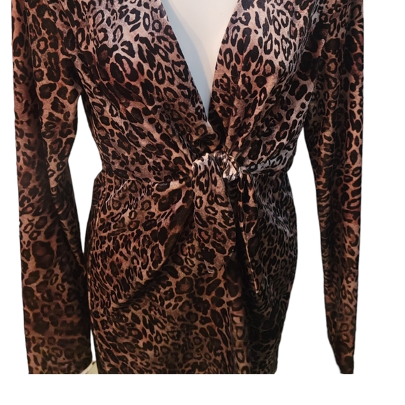 KLD Women's Mini Dress Velvet Chettah Print Long Sleeve Size M - Picture 4 of 6